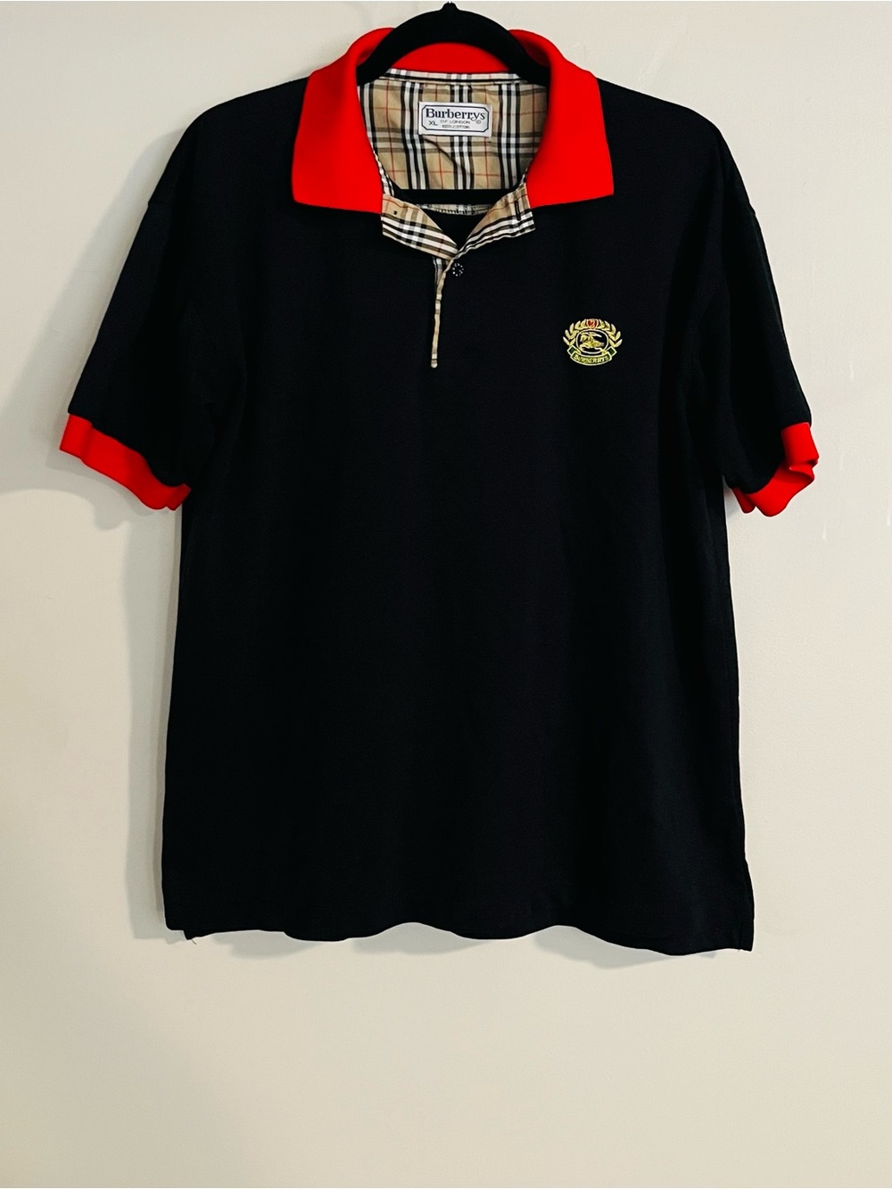 Burberrys of London Men’s Vintage 90s Black Cotton Polo Shirt Size XL